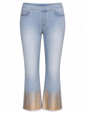 Tribal Audrey Mid Rise Crop Jeans Gold Foil Hem Size 6